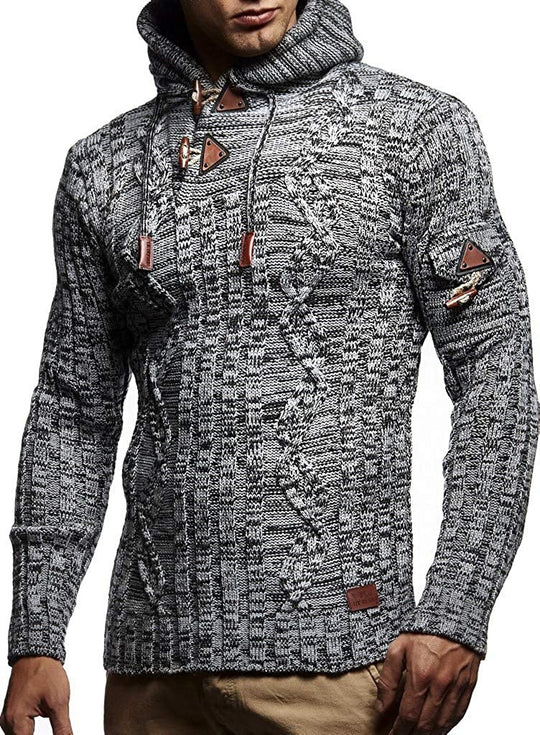 Herren Strickpullover mit Kapuze und hochwertiger Struktur EB