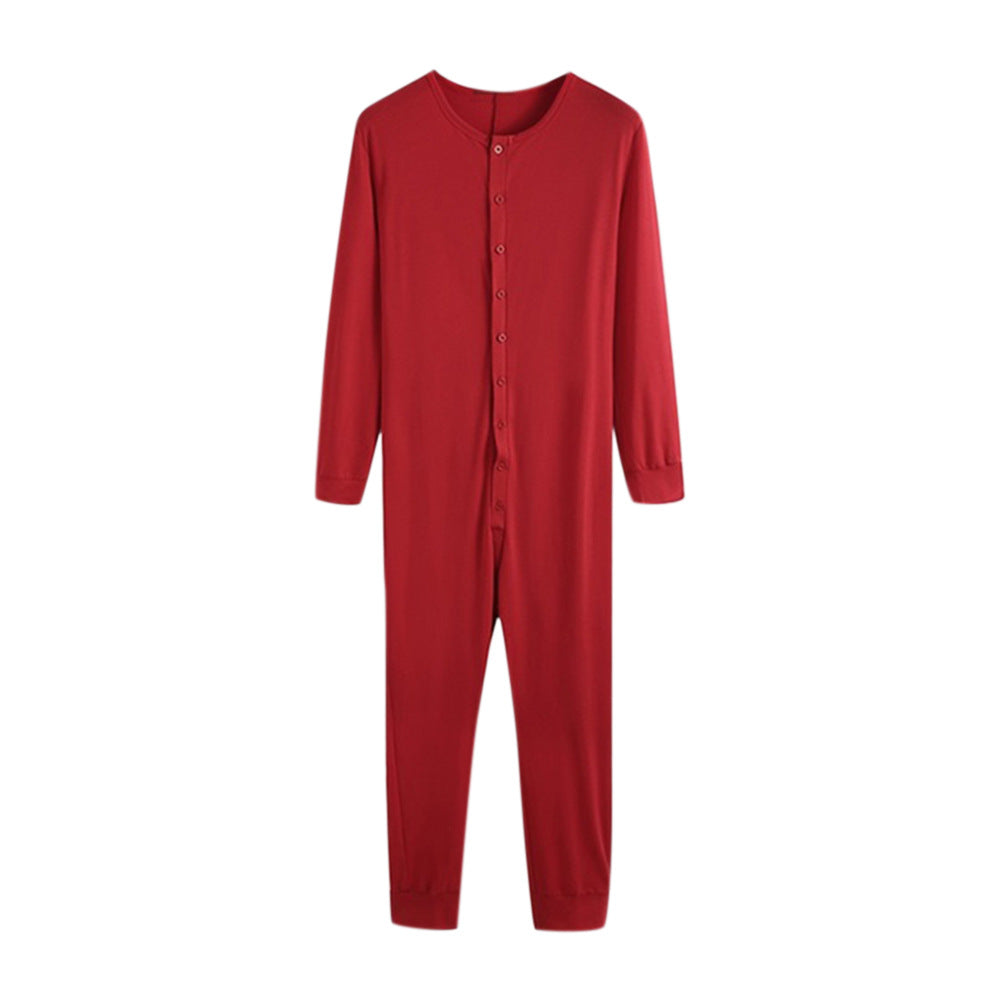 Unisex nan Einteiliger Langarm-Schlafanzug mit durchgehender Knopfleiste und elastischen Bündchen EB