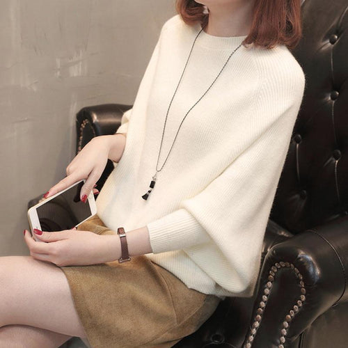 Damen Gemütlicher Strickpullover mit lässigem Schnitt und weiten Ärmeln EB