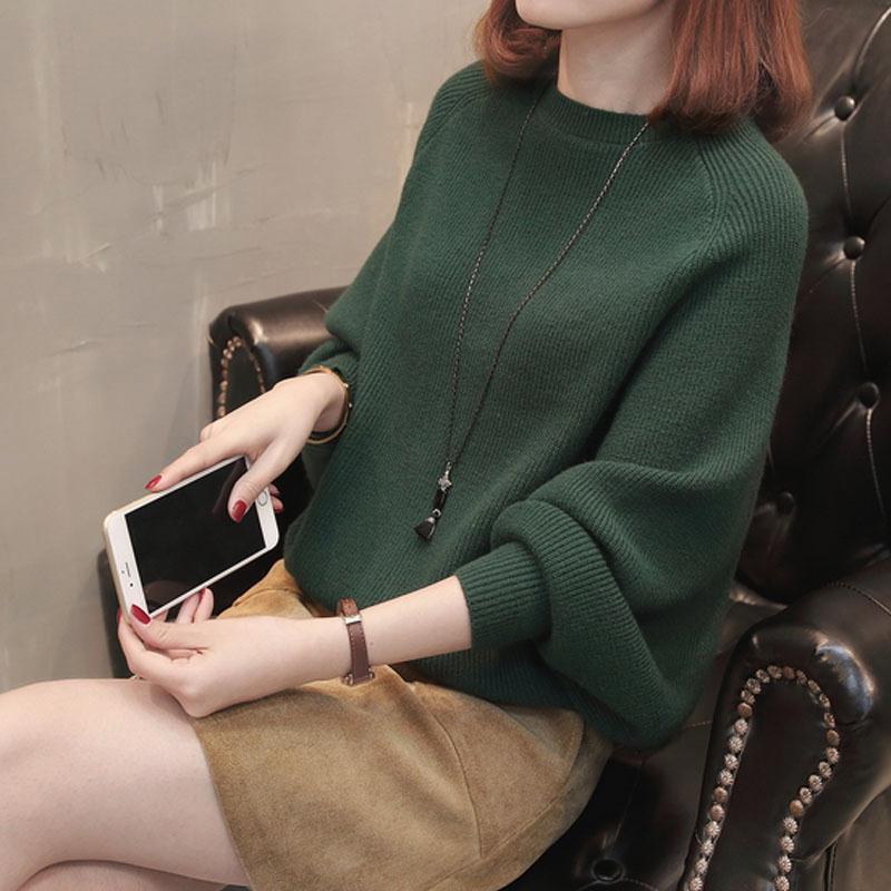 Damen Gemütlicher Strickpullover mit lässigem Schnitt und weiten Ärmeln EB