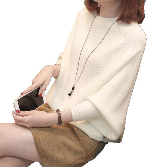 Damen Gemütlicher Strickpullover mit lässigem Schnitt und weiten Ärmeln EB