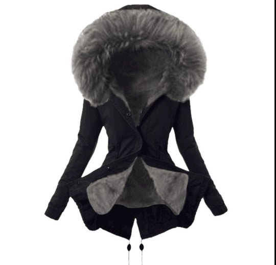 Damen modische Parka mit abnehmbarem Pelzkragen EB
