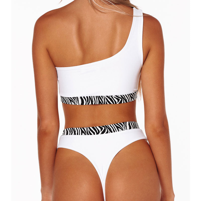 Damen Einseitiger Bikini mit modischem Zebra-Patch EB