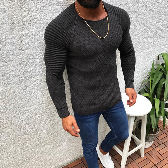 Herren nan strukturierter Slim-Fit Raglanpullover aus feinem Rippen- und Waffelstrick EB