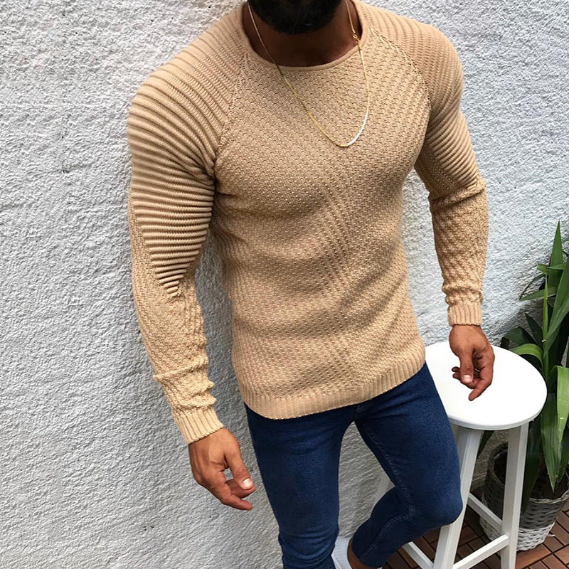 Herren nan strukturierter Slim-Fit Raglanpullover aus feinem Rippen- und Waffelstrick EB