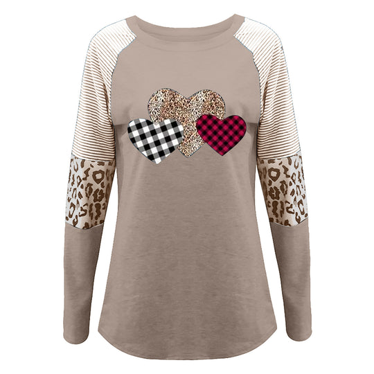 Damen Raglan-Shirt mit Herz-Design und Leo-Detail EB