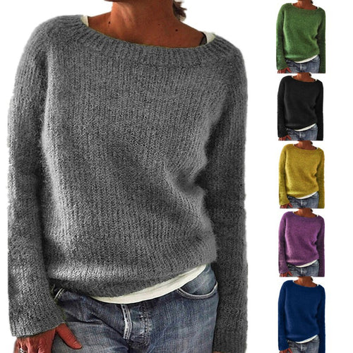 Damen nan kuscheliger Grobstrickpullover mit Rundhalsausschnitt und lockerem Oversize-Schnitt EB