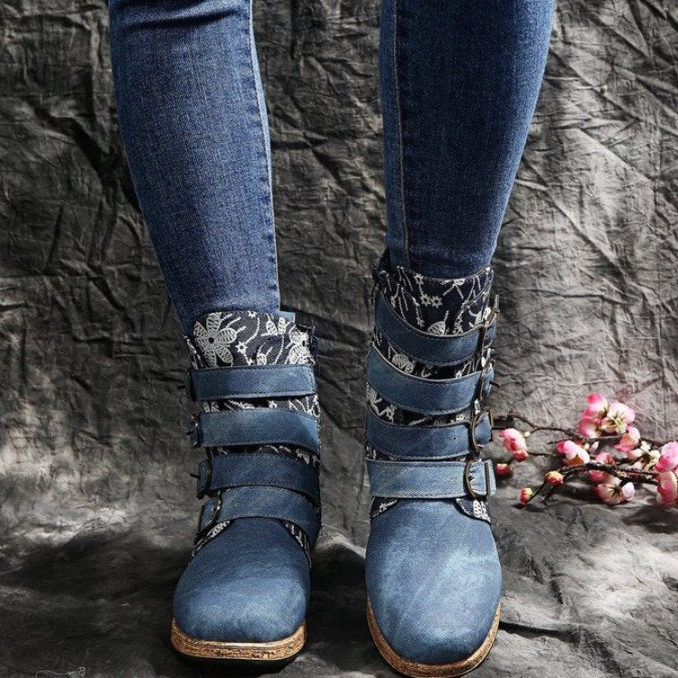 Damen modische Stiefeletten mit bunten Verzierungen und komfortabler Sohle EB