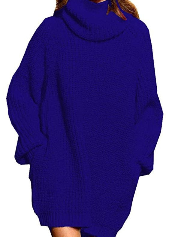 Damen gemütlicher Oversized Strickpullover mit hohem Kragen und praktischen Taschen EB
