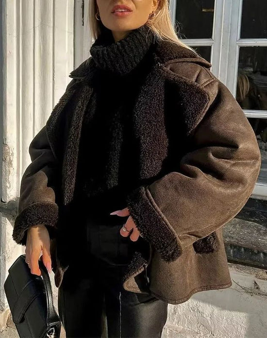 EB | Übergröße Lammfell Aviator Jacke Weiter Kragen mit Umschlägen