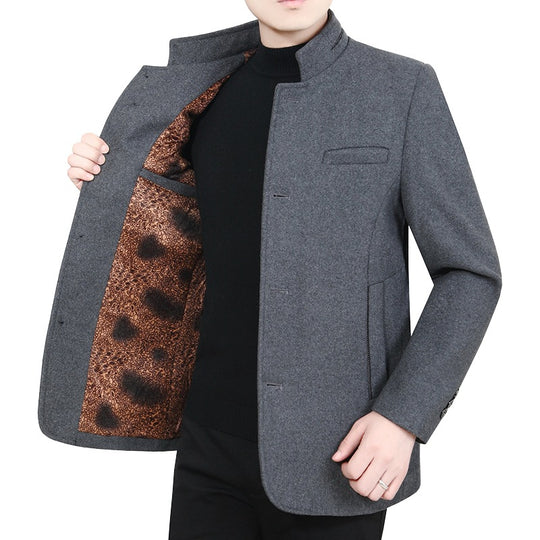 Herren Stehkragen-Wollmix-Kurzmantel mit wärmendem Animal-Print-Futter EB