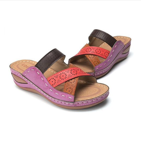 Damen Bequemliche Riemensandalen mit Blütenmuster EB