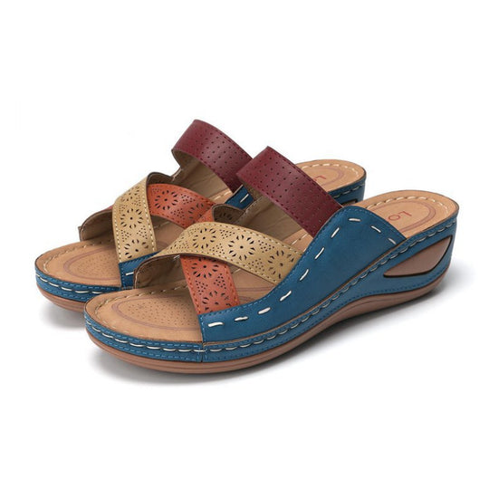 Damen Bequemliche Riemensandalen mit Blütenmuster EB