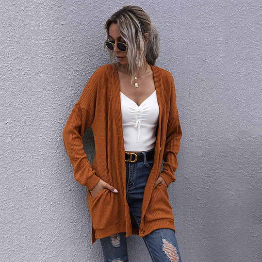 Damen Strickjacke mit geripptem Design und praktischen Taschen EB
