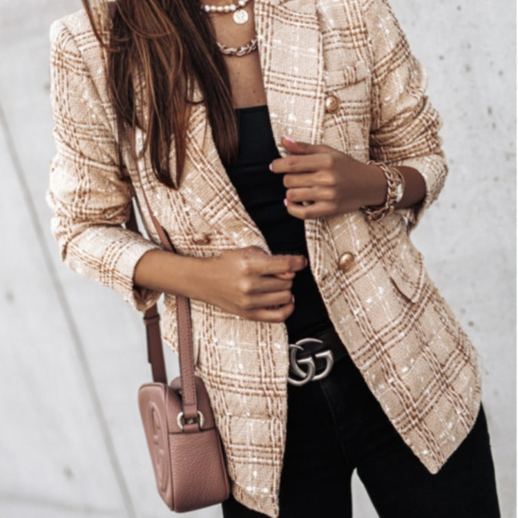 Damen Modischer Bouclé-Blazer mit doppelter Knopfleiste und strukturiertem Gewebe EB