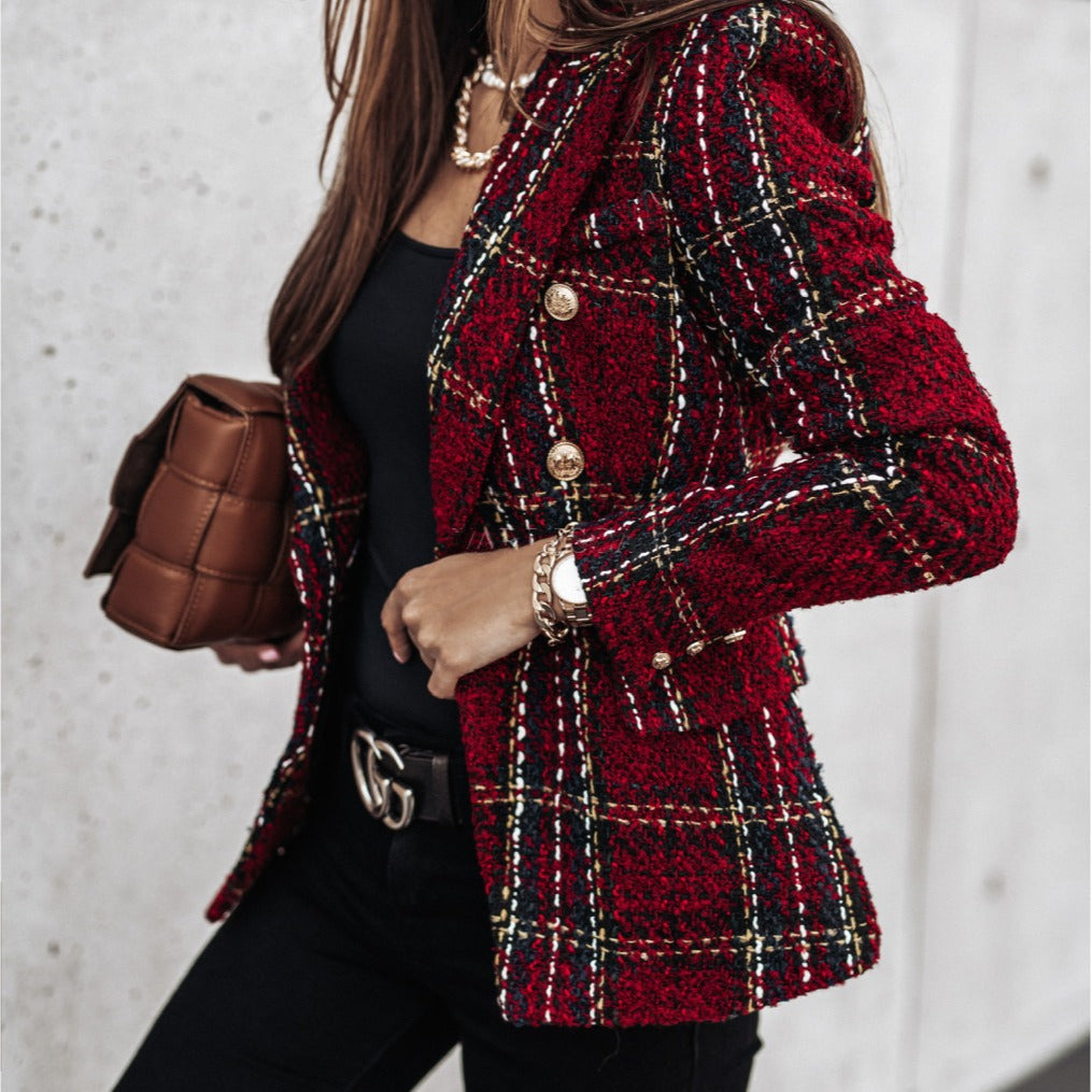 Damen Modischer Bouclé-Blazer mit doppelter Knopfleiste und strukturiertem Gewebe EB