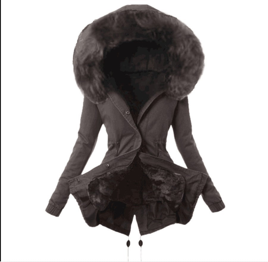 Damen modische Parka mit abnehmbarem Pelzkragen EB