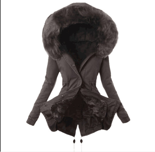 Damen modische Parka mit abnehmbarem Pelzkragen EB
