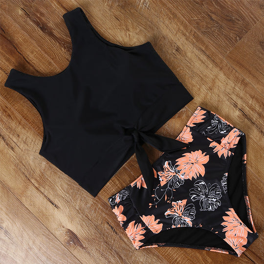Damen Sportliches Bikini-Set mit modischem Crop-Top und hochtailliertem Slip EB