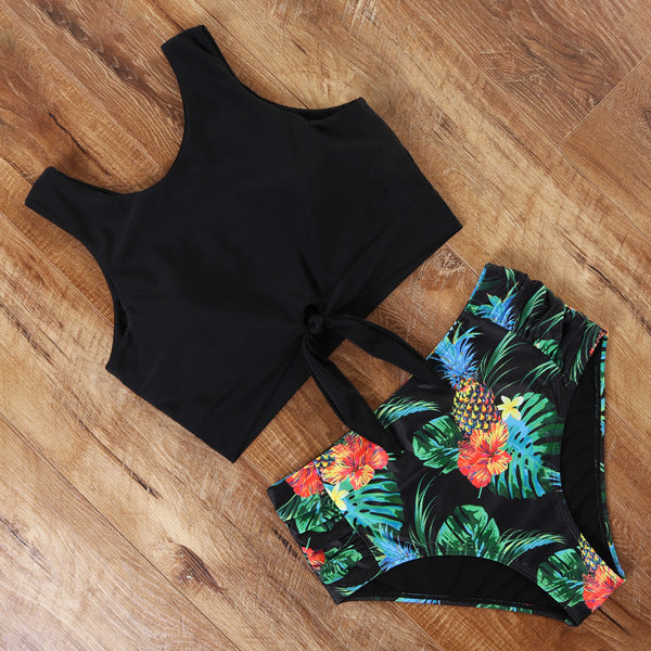 Damen Sportliches Bikini-Set mit modischem Crop-Top und hochtailliertem Slip EB