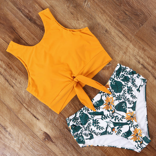 Damen Sportliches Bikini-Set mit modischem Crop-Top und hochtailliertem Slip EB