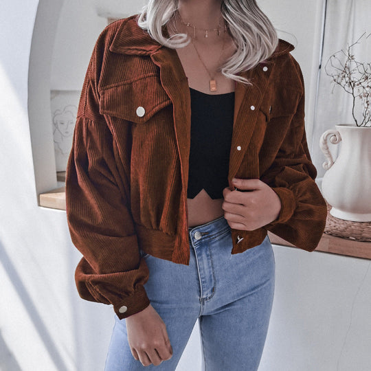 EB | Trendige Kurze Jacke Aus Cord für Frauen