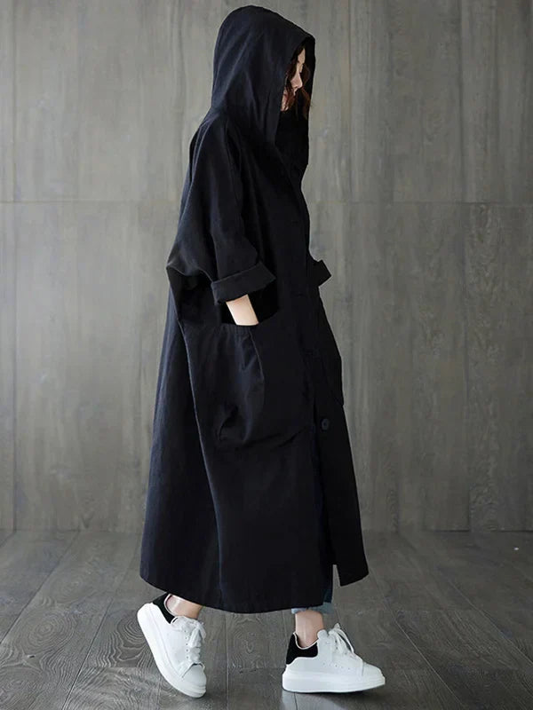 EB | Longline Mantel - Mit Kapuze und aufgesetzten Taschen