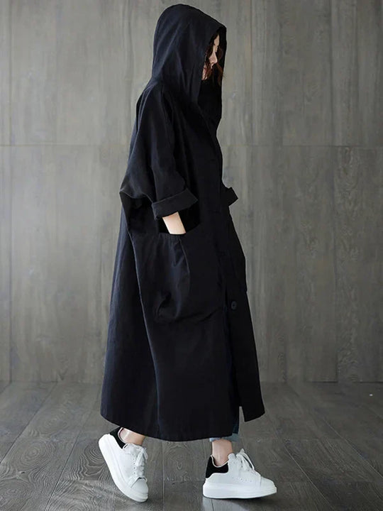 EB | Longline Mantel - Mit Kapuze und aufgesetzten Taschen