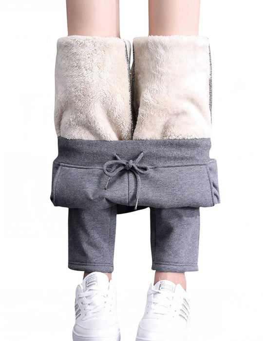 Damen nan gefütterte Thermo-Jogginghose mit Teddyfutter, elastischem Bund und Kordelzug EB