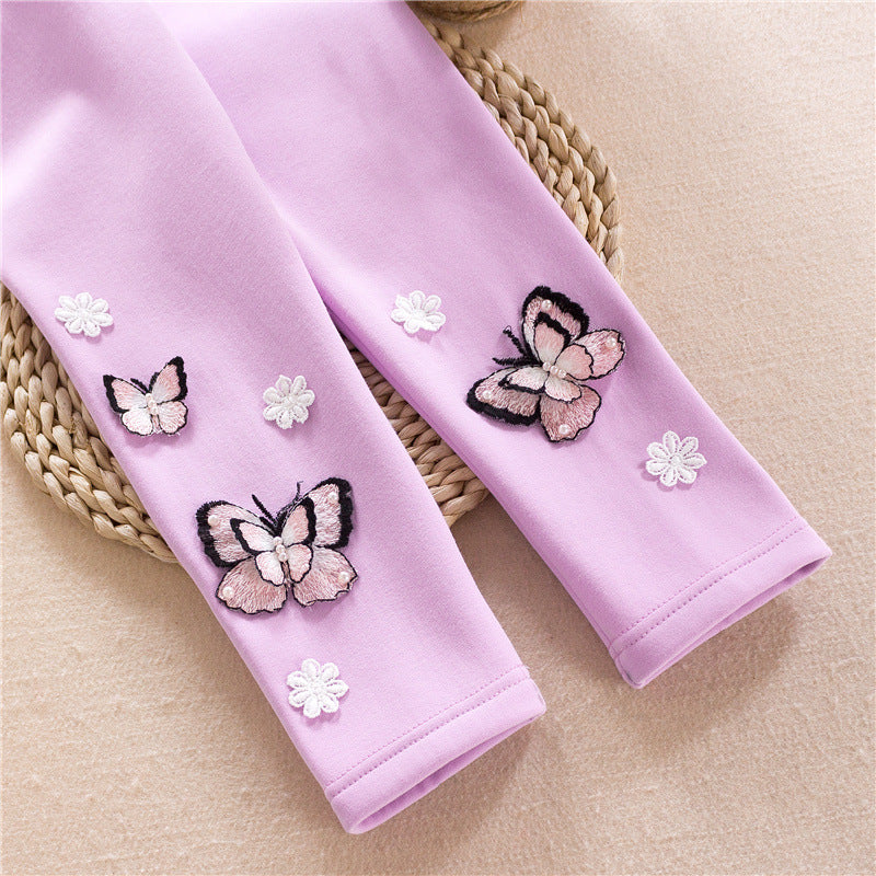 Mädchen Leggings mit bunten Schmetterlingsstickereien EB