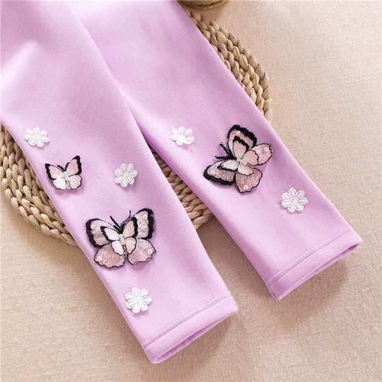 Mädchen Leggings mit bunten Schmetterlingsstickereien EB
