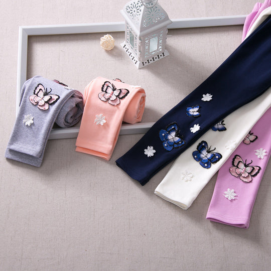 Mädchen Leggings mit bunten Schmetterlingsstickereien EB