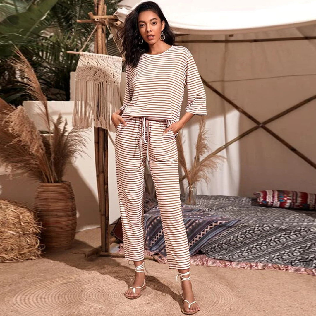 Damen Jersey-Loungehose mit elastischem Bund Tunnelzug Eingrifftaschen geradem Bein Eichborn Berlin