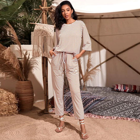 Damen Jersey-Loungehose mit elastischem Bund Tunnelzug Eingrifftaschen geradem Bein Eichborn Berlin