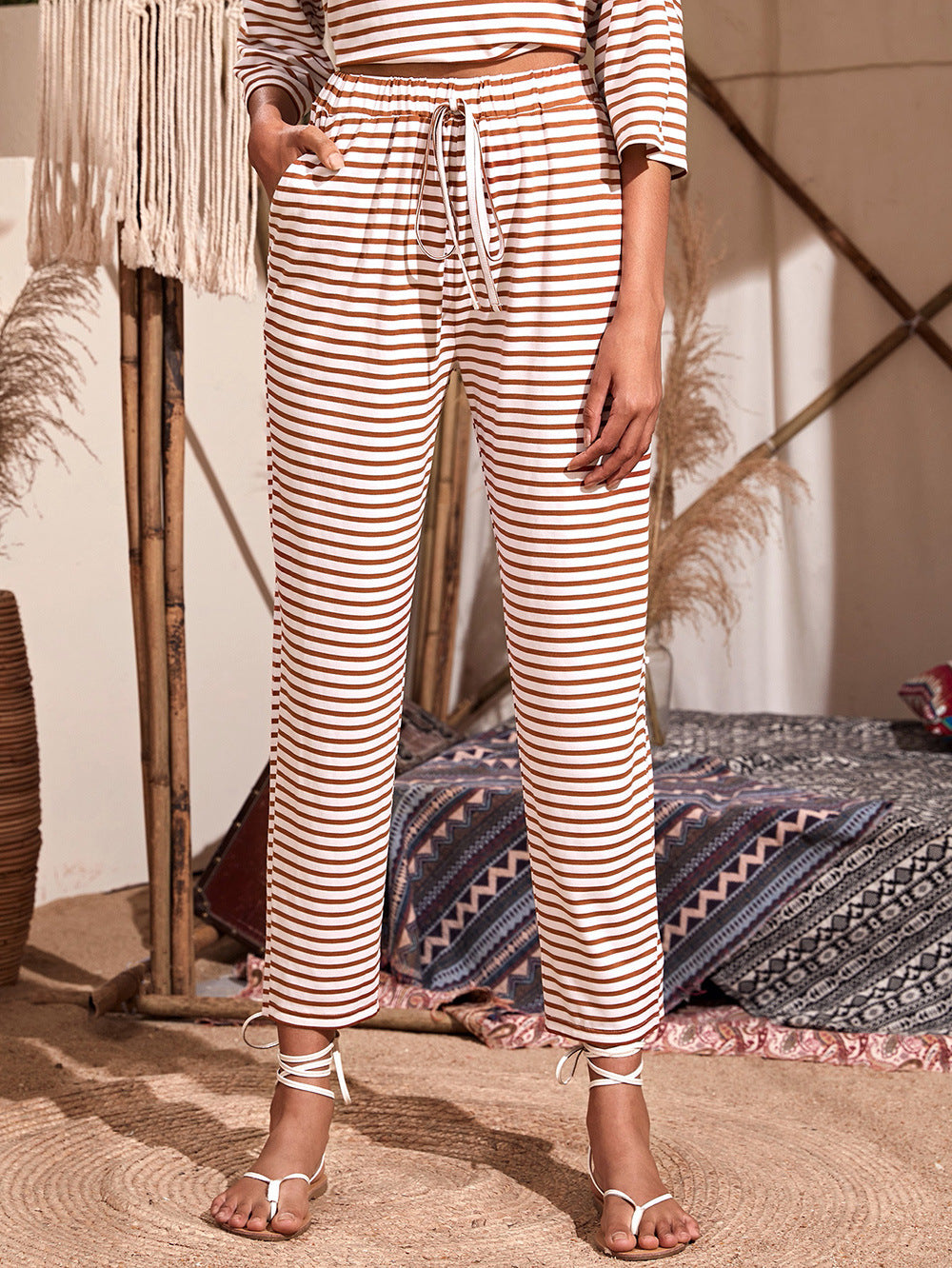 Damen Jersey-Loungehose mit elastischem Bund Tunnelzug Eingrifftaschen geradem Bein Eichborn Berlin