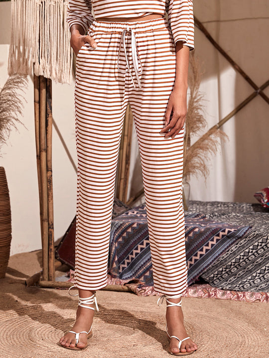 Damen Jersey-Loungehose mit elastischem Bund Tunnelzug Eingrifftaschen geradem Bein Eichborn Berlin