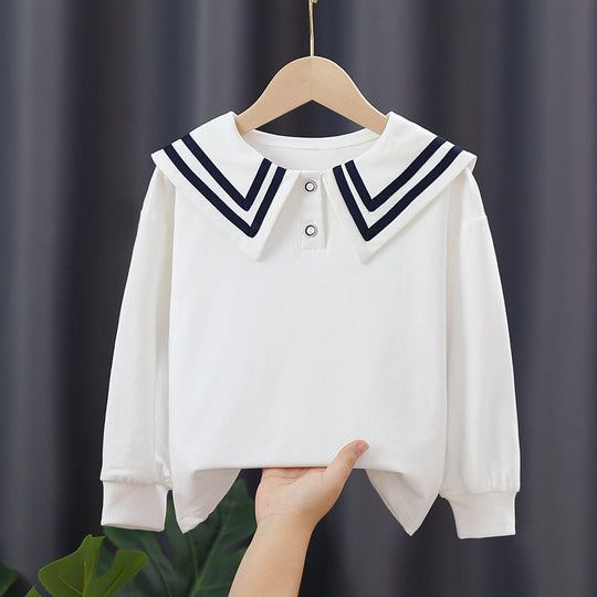 Damen Matrosenbluse mit modernem Kragen und Knopfdetails EB