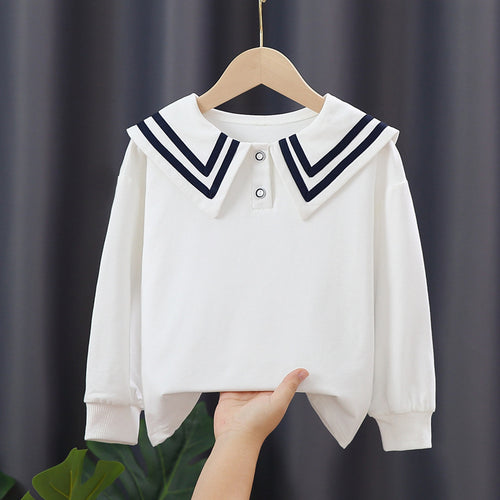 Damen Matrosenbluse mit modernem Kragen und Knopfdetails EB