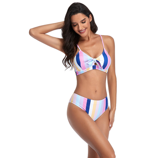 Damen Bikini-Set mit raffiniertem Knoten und modischem Streifenmuster EB