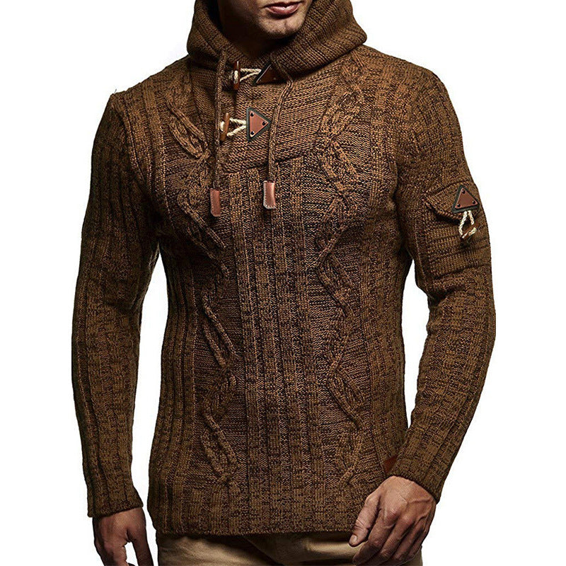 Herren Grobstrick Pullover mit Kapuze und dekorativen Schnürdetails EB