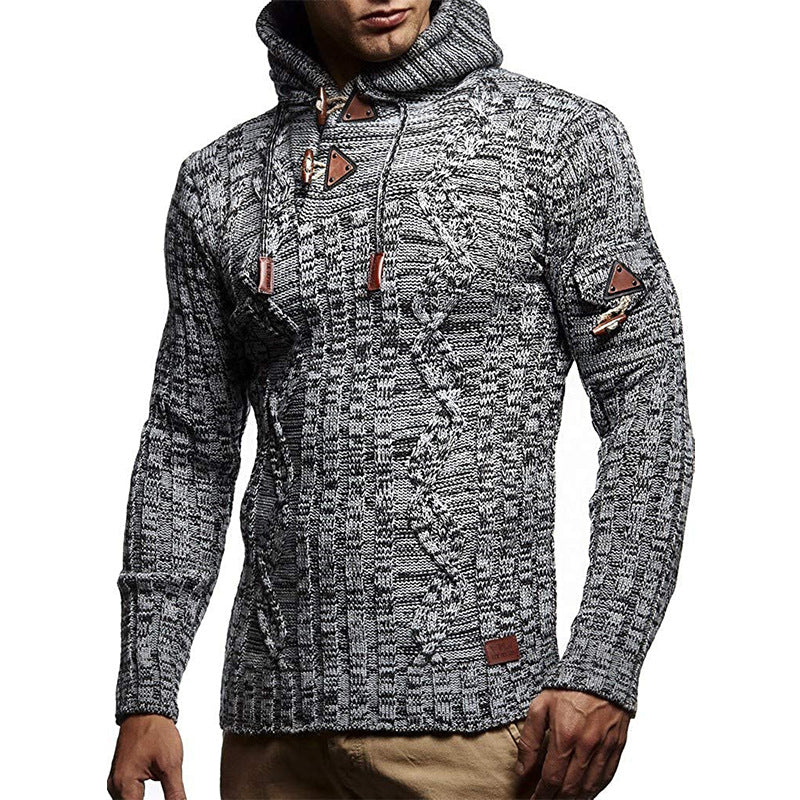 Herren Strickpullover mit Kapuze und hochwertiger Struktur EB