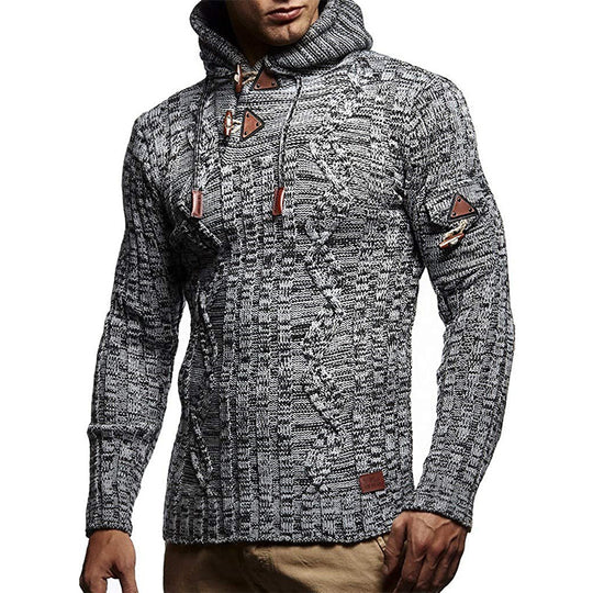 Herren Strickpullover mit Kapuze und hochwertiger Struktur EB
