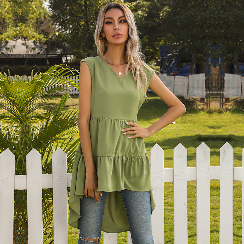 Damen asymmetrisches längeres Oberteil mit voluminösem Saum EB
