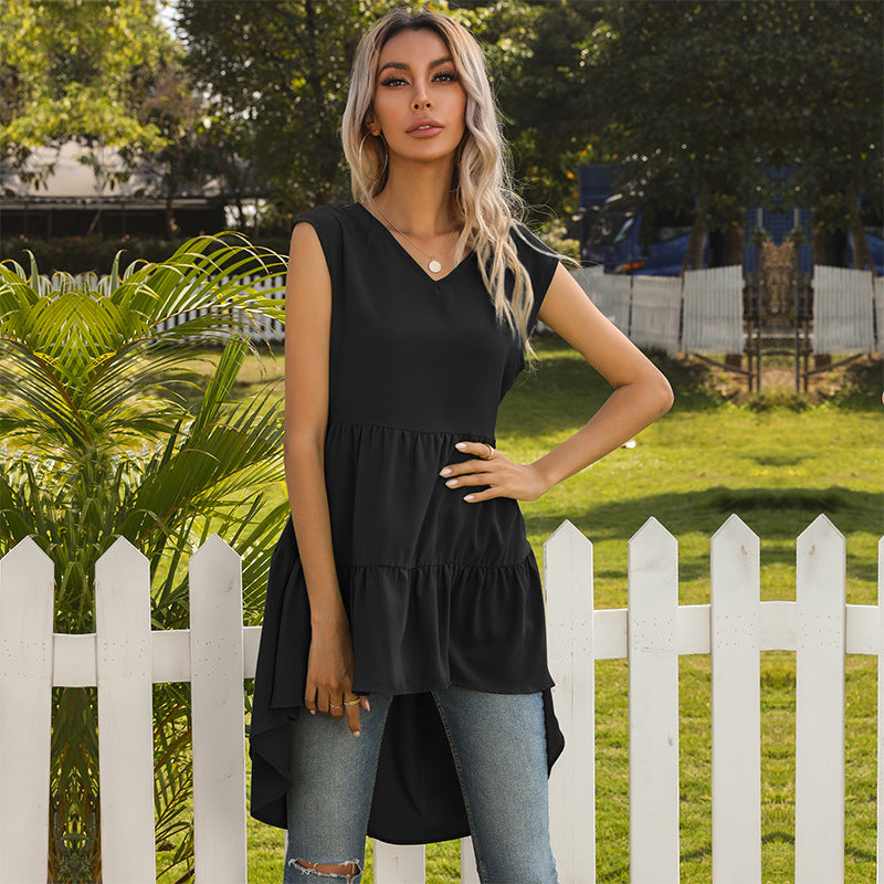 Damen asymmetrisches längeres Oberteil mit voluminösem Saum EB