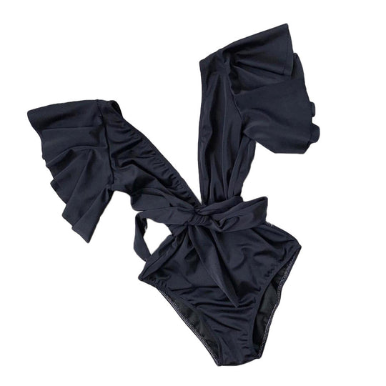 Damen Eleganter Badeanzug mit Volantärmeln und Taillengürtel EB