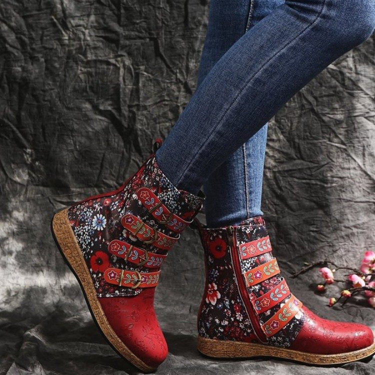 Damen modische Stiefeletten mit bunten Verzierungen und komfortabler Sohle EB