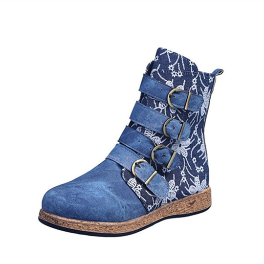 Damen modische Stiefeletten mit bunten Verzierungen und komfortabler Sohle EB
