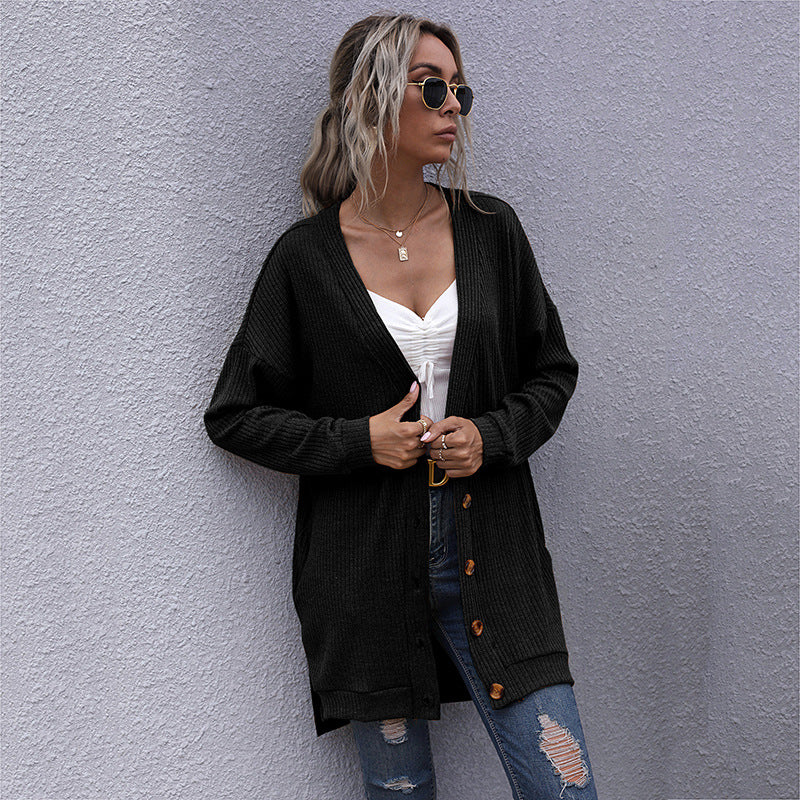 Damen Strickjacke mit geripptem Design und praktischen Taschen EB