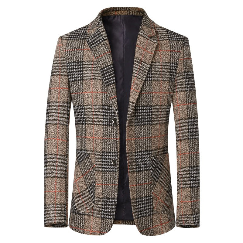 Herren Tweed-Sakko mit Glencheck-Muster und schmaler Passform EB