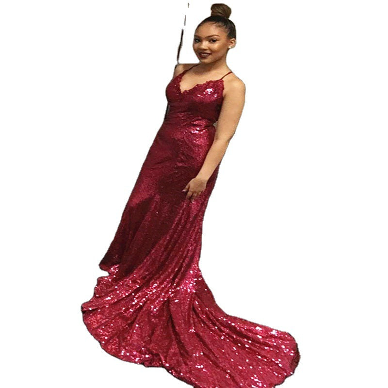 Damen Glamouröses Langarmkleid mit schimmernden Pailletten EB